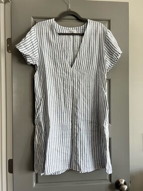 Striped V-Neck Mini Dress in Blue and White